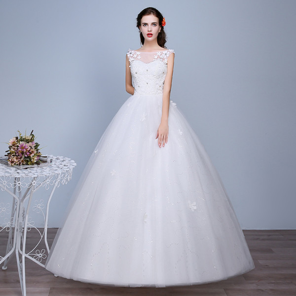 2019 new wedding dress floor-length slim print embellished strapless wedding dress embroidered print decoration Robes De Mariee