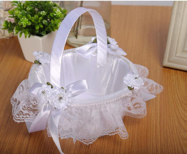 Beautiful Handmade Rose Flowers Lace Wedding Girls Flower Baskets Petal Storage Wedding Suppliers Girls Wedding Flowers Basket