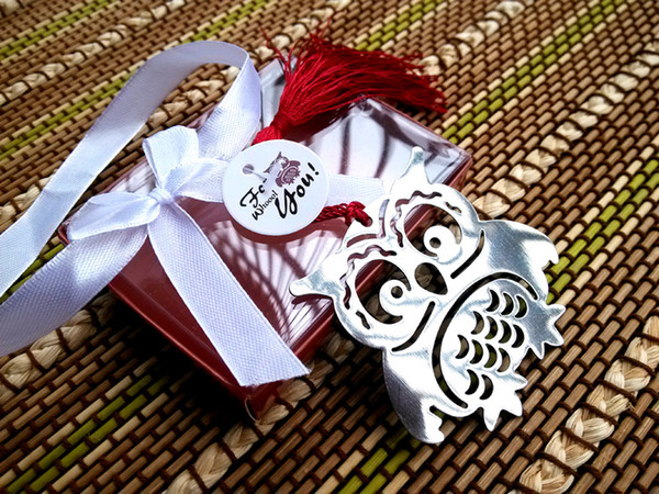 Cute Silver Stainless Steel Bookmark owl Bookmarks 100 Sets Wedding Favors New fashion beautiful wedding gifts Wedding Favors