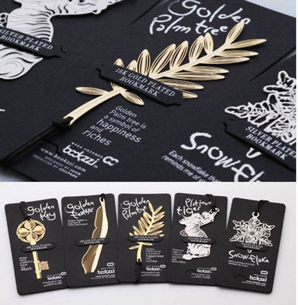 Bookzzicard 18K Gold Bookmarks Wedding Golden Metal Paragraph Creative Bookmarks Wedding Favors Golden Key Palm Tree Snow Flake Feather