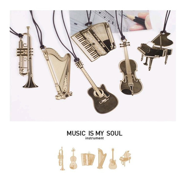 New Fashion 18K Gold Plated Bookmarks Golden Metal Paragraph Creative Bookmarks Wedding Supplies musical instrument Music Is My Soul Trumpet