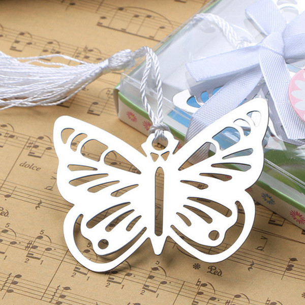 Metal Silver Butterfly Bookmark With White tassels wedding baby shower party decoration favors Gift gifts Stationery Gifts