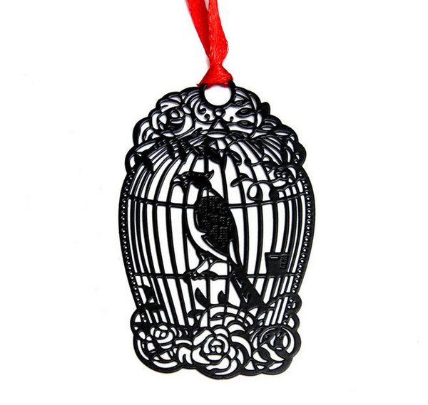 10pcs Stainless Steel Black BirdCage Bird Cage Bookmark Book card For Wedding Baby Shower Party Birthday Favor Gift Souvenirs