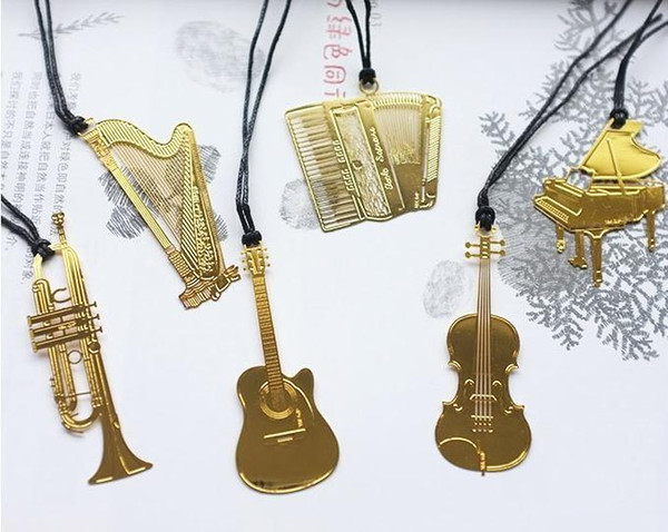 Bookzzicard Golden Metal Music Bookmarks Piano Guitar Trumpet Designs Book marks Korean Stationery Gifts Wedding Gifts ak128