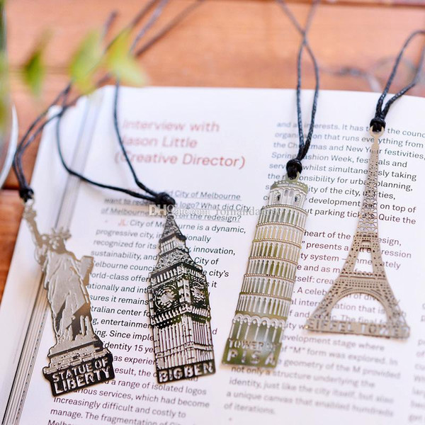 Eiffel Tower Metal Bookmark Statue Of Liberty Big Ben Leaning Tower of Pisa Hollow-out Bookmark Wedding Favor Gifts DHL 