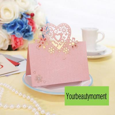 New Arrivals--Tracking Number-100pcs Pink Color Laser Cut Place Cards Wedding Name Cards For Wedding Party Table Decoration