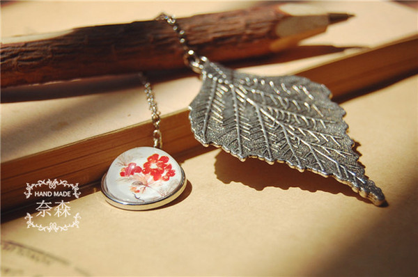 Best Value Antique Silver Leaf Metal Pendent Vintage Retro Page Tag Bookmark 2 Color Big Leaves Christmas Gift E867E