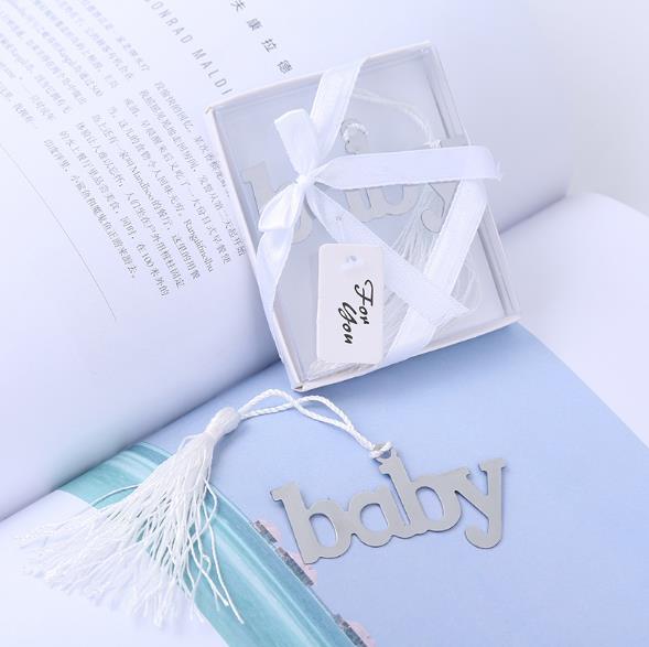 Metal baby shower bookmarks tassels owl heart bear blue design favor wholesale wedding gifts 24pcs lot free shipping