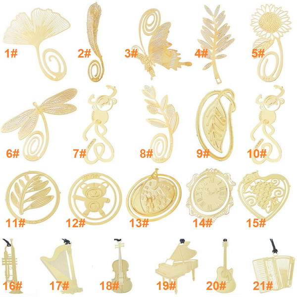 Cute 18K gold-plated bookmarks Cute Kawaii Gold Metal Bookmark Bookmarks Paper clip for book Korean Stationery Vintage Key Feather Angel