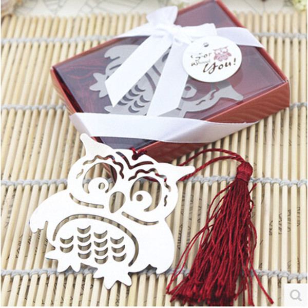 500pcs Metal Owl Bookmark Wedding Favors and gifts Animal book markers Party Guests giftbox gifts for kids 
