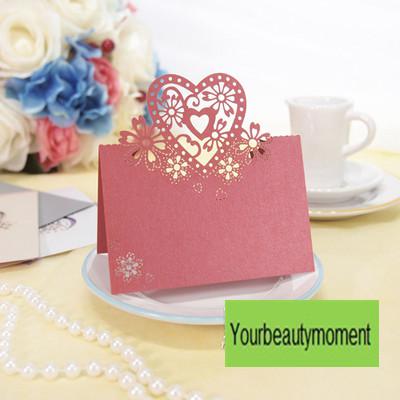 New Arrivals-Free shipping-Tracking Number-100pcs Red Color Laser Cut Place Cards Wedding Name Cards For Wedding Party Table Decoration