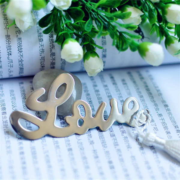 stainless steel Silver LOVE Bookmark with white tassel Wedding favors gifts baby shower bookmark+DHL Free 