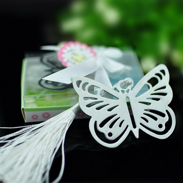 Butterfly Bookmarks Metal With Tassels Stationery Gifts Wedding Favors Stainless Steel Bookmarks Gift Box Packing DHL Free Shipping