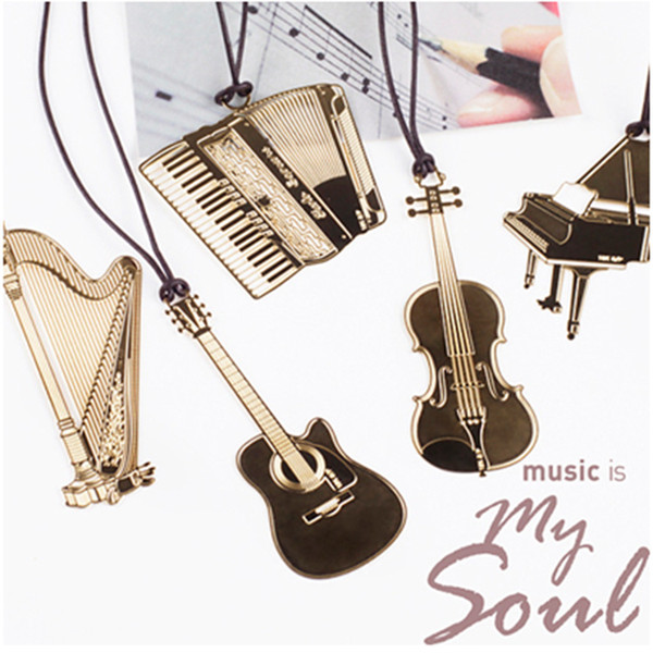 New exquisite gold plated metal lanyard musical instruments piano violin guitar bookmark wedding favors gift High quality