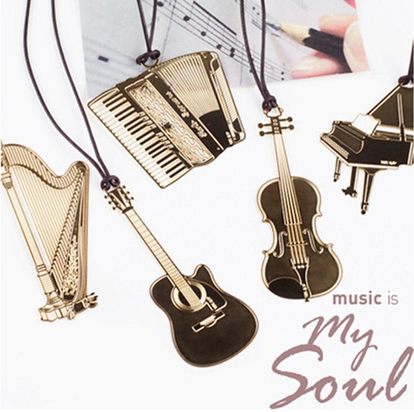 Musical instrument Bookmark Golden Metal Creative Bookmarks Wedding Music Is My Soul Trumpet Violin Accordin Harp Guitar Piano