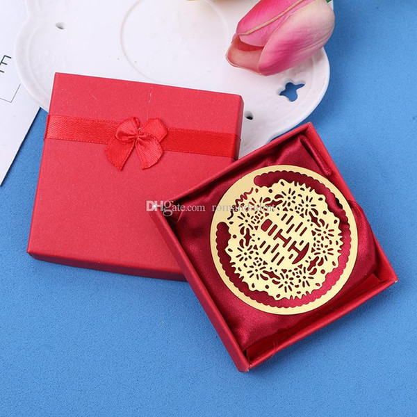 Creative Hollow-out Chinese Style Double Happy Gold Plated Metal Bookmark Wedding Favor Party Gifts DHL 