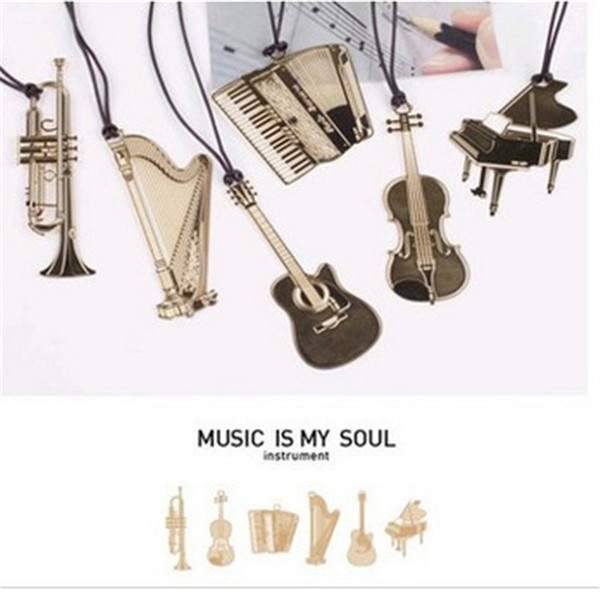 18K Gold Bookmark Golden Metal Creative Bookmarks Wedding musical instrument Music Is My Soul Trumpet Violin Accordin Harp Guitar Piano