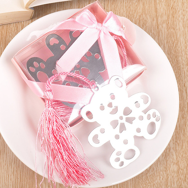 200pcs Lovely Bear Bookmark with pink tassel baby shower gift wedding favors guest gift WA2102