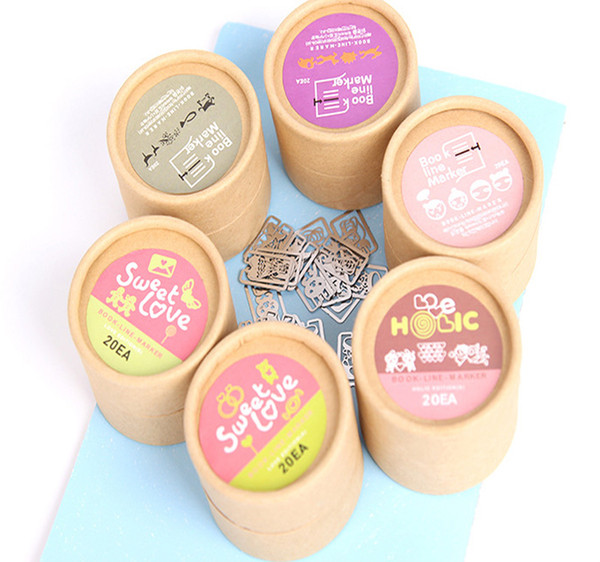 20PCS/LOT (One Box) Mini Metal Bookmark Clips Cute Cartoon Animal Plated Sliver Bookmarks Stationery Gift Book Line Marker