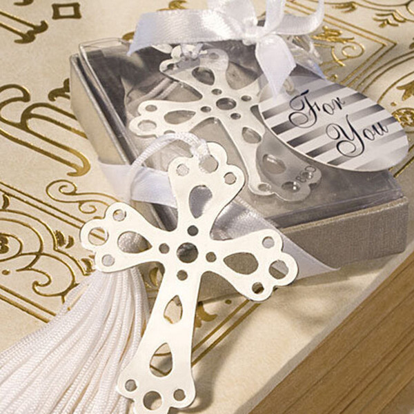 wedding favors gifts stainless steel cutout Cross Bookmark with tassel Baby Shower souvenir bookmark+DHL 