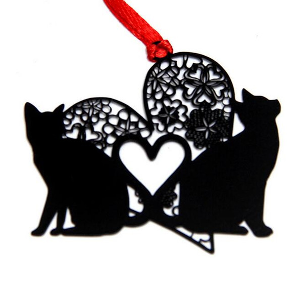 25pcs Stainless Steel Black Heart Love Cat Bookmark Book card For Wedding Baby Shower Party Birthday Favor Gift Souvenirs