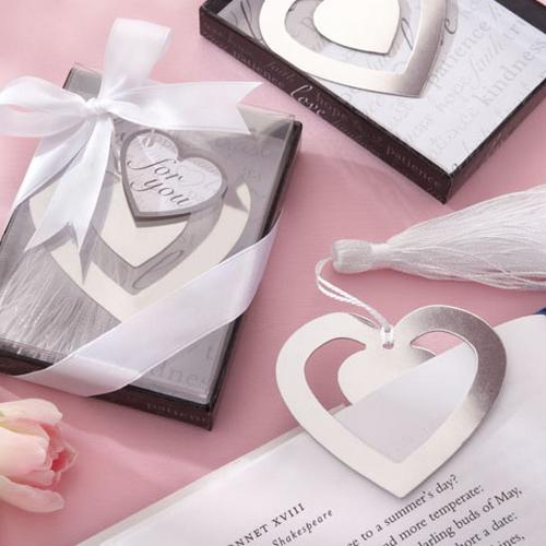 Hot Double heart metal bookmarks with tassels -Baby Shower Christening birthday Wedding Favor Back To school