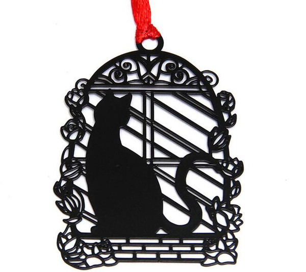 25pcs Stainless Steel Black Window Cat Bookmark Book card For Wedding Baby Shower Party Birthday Favor Gift Souvenirs