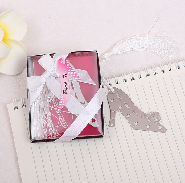 Free High Heel Shoe Bookmark Creative Metal Hollow-out Bookmark with Tassel Wedding bridal shower party favor