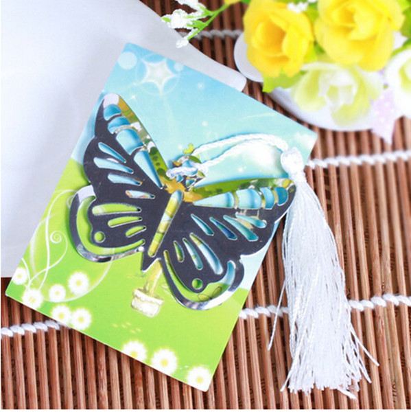 DHL Free wedding favors gifts stainless steel Elegant Butterfly Bookmark with tassel Baby Shower souvenir bookmark