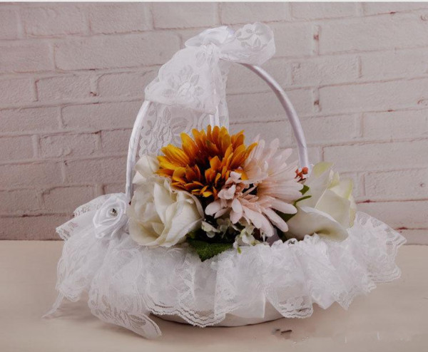 Handmade Rose Flowers Lace Beautiful Flower Baskets Petal Storage Wedding Suppliers Girls Wedding Flowers Basket Top Sale