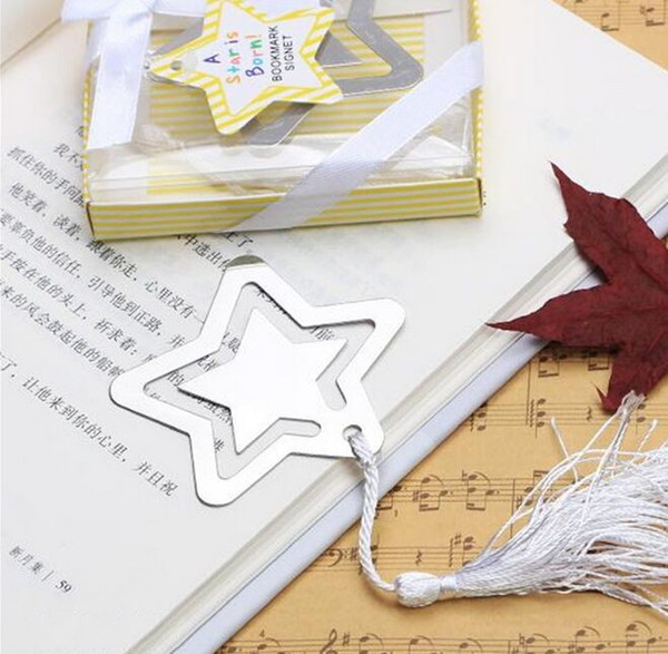 Home Party Favor GIft Box Hollowed Star Bookmark With White Tassel For Baby Shower Christening Wedding Favors