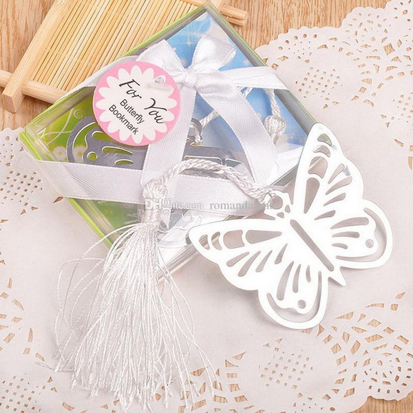 Butterfly Bookmarks Metal With Tassels Stationery Gifts Wedding Favors Stainless Steel Bookmarks Gift Box Packing DHL Free Shipping