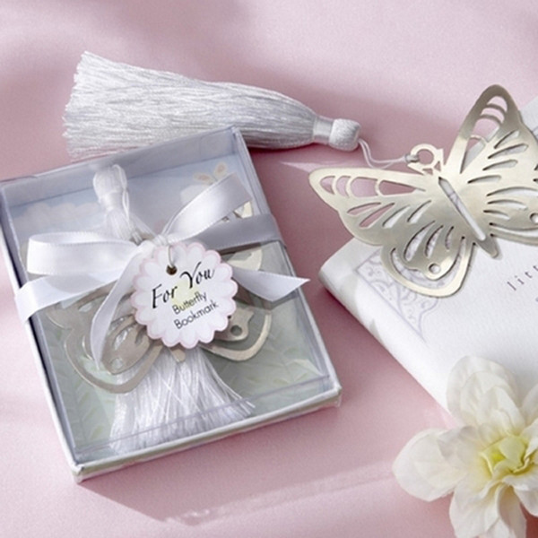 30pcs Silver Stainless Steel Butterfly Bookmark For Wedding Baby Shower Party Birthday Favor Gift CS004