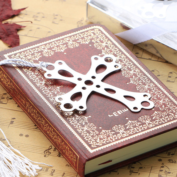 Free Silver Stainless Steel Cross Bookmark For Wedding Baby Shower Party Birthday Favor Gift 100pcs
