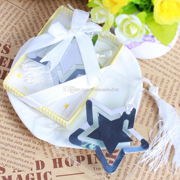 Hollowed Star Bookmark With White Tassel For Baby Shower Christening Wedding Favor Home Party Favor Gift Box DHL Free Shipping