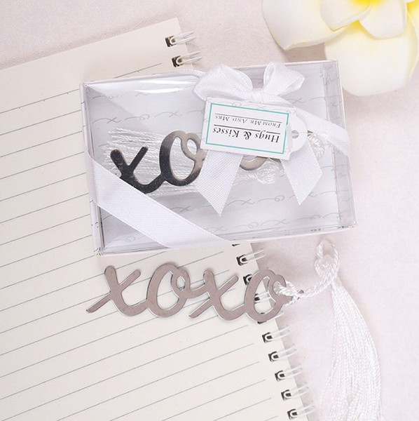 Free Silver Stainless Steel Bookmark 'xoxo' Bookmarks With Tassels fashion beautiful wedding gifts Wedding Favors