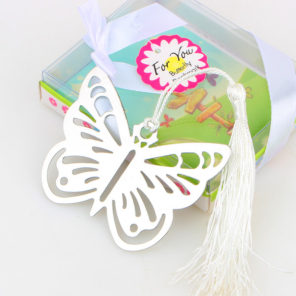 Hollow Butterfly Bookmarks Metal With Mini Greeting Cards Tassels Kawaii Stationery Pendant Gifts Wedding Favors