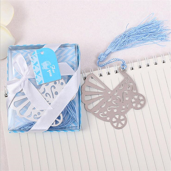Baby cart bookmarks Christening Baptism and Back To School gift pink and blue gift box wedding favor Child birthday 100pcs
