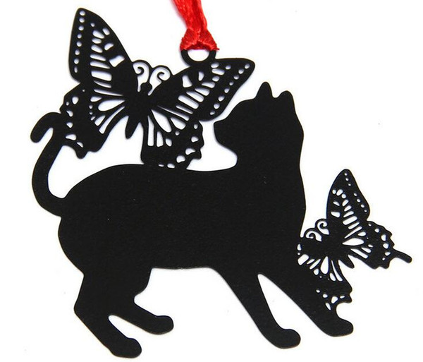 25pcs Stainless Steel Black Butterfly Cat Bookmark Book card For Wedding Baby Shower Party Birthday Favor Gift Souvenirs