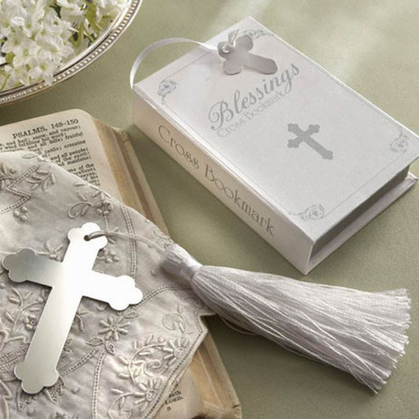 200pcs Boxed Blessings Silver Bible Cross Bookmark Party Favor Graduation Birthday Bridal Baby Shower Christening Wedding Favour