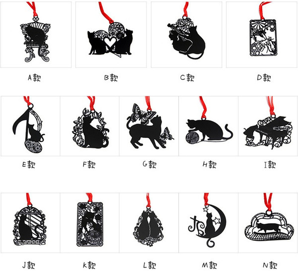 25pcs 14 Design Stainless Steel Black Cat Bookmark Book card For Wedding Baby Shower Party Birthday Favor Gift Souvenirs