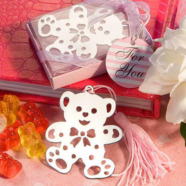 30pcs Special Design Pink/Blue Tassel Silver Bear Bookmark For Wedding Baby Shower Party Birthday Favor Gift CS001