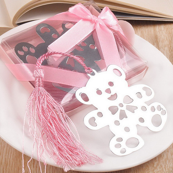 Bear Teddy Bookmark Metal Hollow-out With Tassel Baby Shower Christening Gift Party Wedding Favour ( Blue or Pink)+ DHL Free Shipping