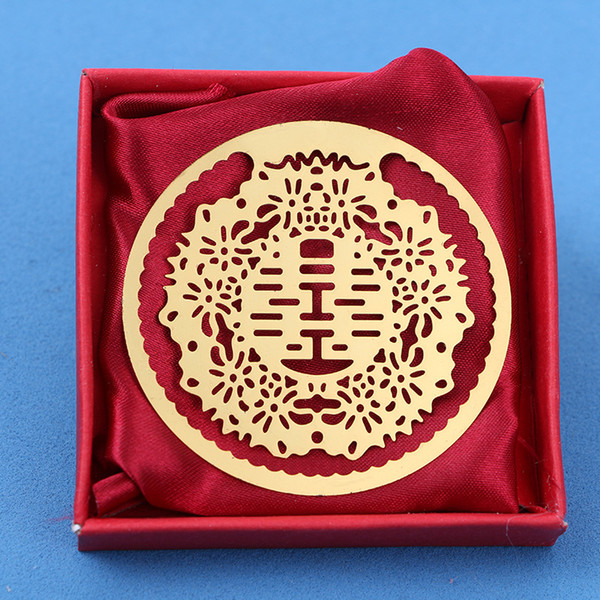 Creative Hollow-out Chinese Style Double Happy Gold Plated Metal Bookmark Wedding Favor Party Gifts DHL 