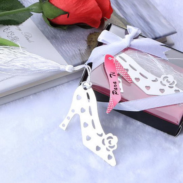 Creative Metal Hollow-out Tassel High-heel Shoes Bookmark For Wedding Baby Shower Party Birthday Favor Gift DHL Free Shipping