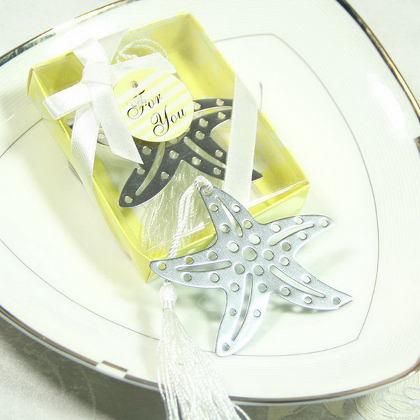 Sandy Beach Theme Stainless Steel Silver Starfish Bookmark Wedding Favors Baby Shower Gift + DHL Free Shipping