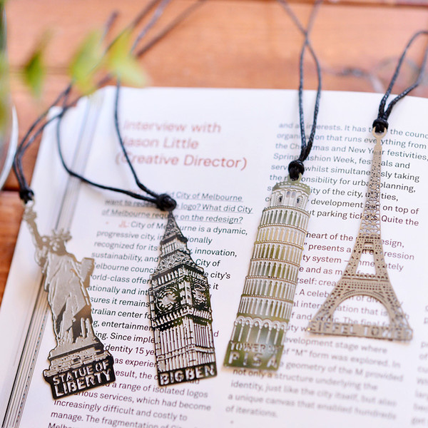 Eiffel Tower Metal Bookmark Statue Of Liberty Big Ben Leaning Tower of Pisa Hollow-out Bookmark Wedding Favor Gifts DHL 