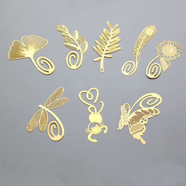 Wedding Favor Gold Bookmarks Feather Olive Ginkgo Wheat Sunflower Dragonfly Monkey Metal Chinese Style Creative Bookmarks DHL Free Shipping
