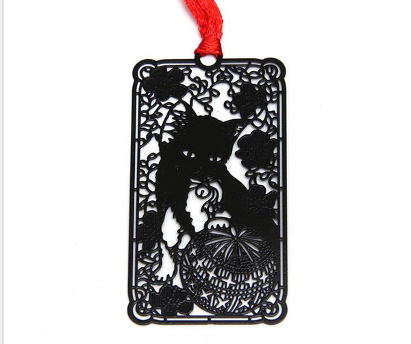 25pcs Stainless Steel Black Square Flower Cat Bookmark Book card For Wedding Baby Shower Party Birthday Favor Gift Souvenirs
