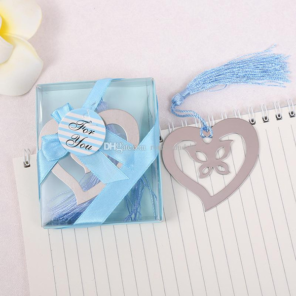 Hollow Metal Butterfly Heart Bookmark with Blue Tassel Baby Shower and Wedding Favors Gifts DHL Free Shipping